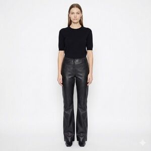 BRIEFING Black 100% Genuine Leather Straight Leg Lined Trousers France Sz 44